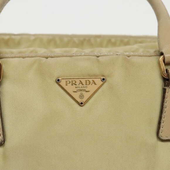 PRADA Hand Bag Nylon Beige Gold Auth 95369 - Picture 4 of 16